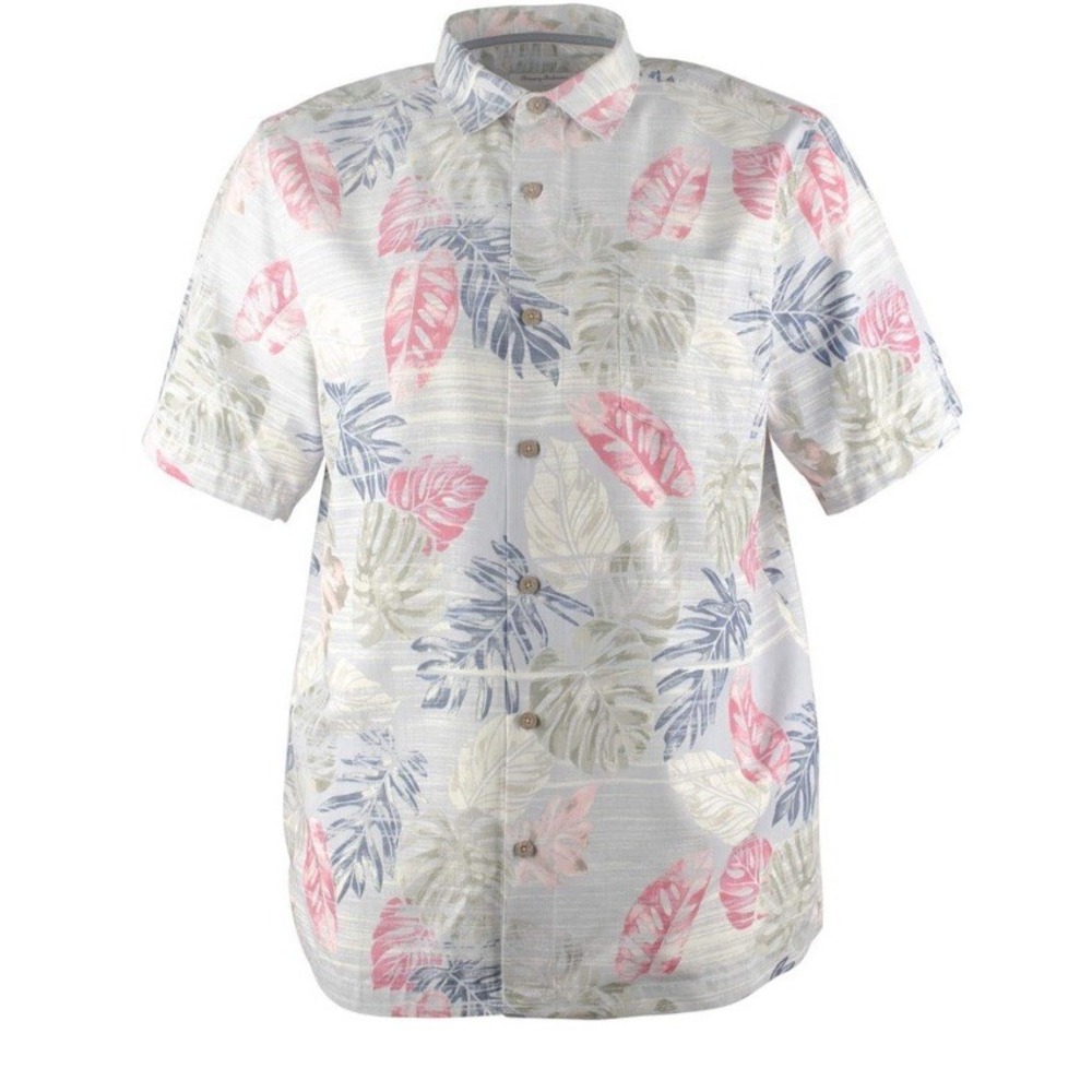 NEW Tommy Bahama Light Blue and Pink 100% Silk Hawaiian Aloha Shirt XXXL